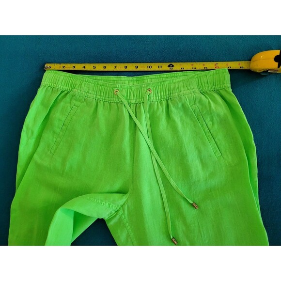 Lilly Pulitzer Taron Mid Rise Linen Pants Womens L Neon Green Drawstring Beach - Picture 5 of 14